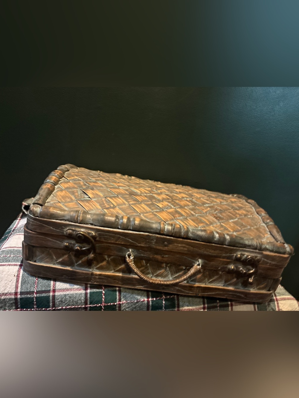 Woven Rattan Vintage Decorative Storage Box - Brown with Patina